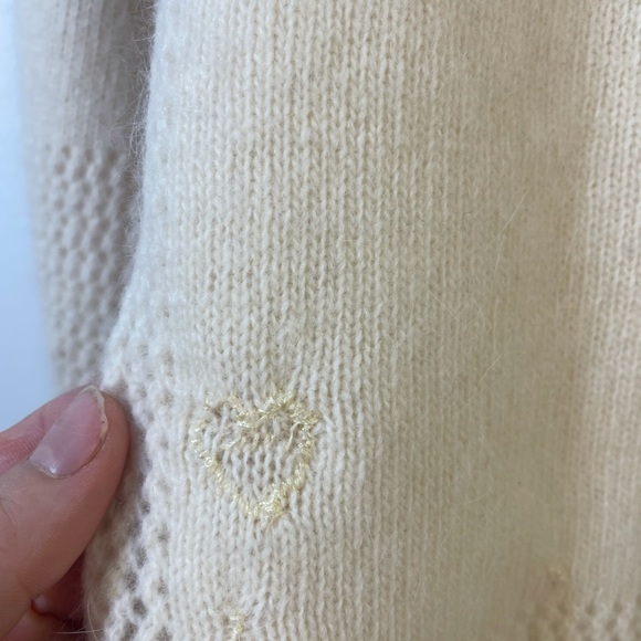 Lambswool and angora rabbit hair long sleeve cream knit sweater fold over collar - Picture 12 of 14